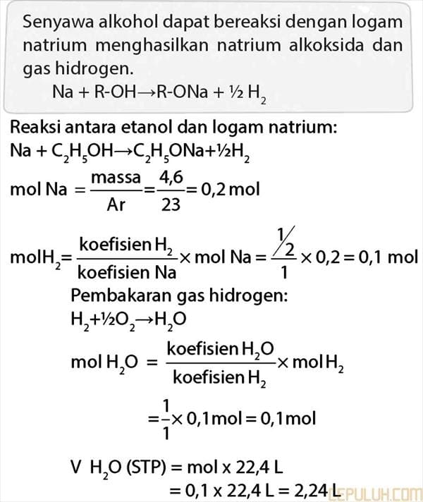 etanol reaksi natrium etoksida volume gas h2 hidrogen